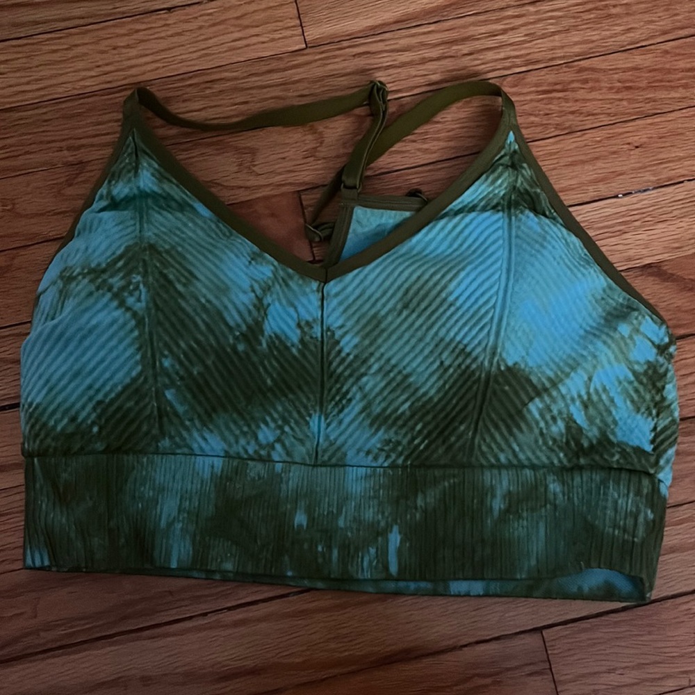 PINK blue and green tie dye sports bra